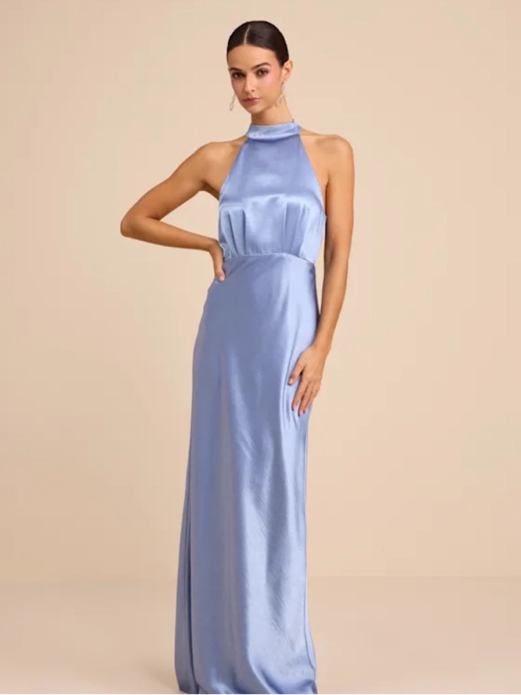 Nwt - Sevinia Slate Blue Satin Mock Neck Sleeveless Maxi Dress: Gown Halter